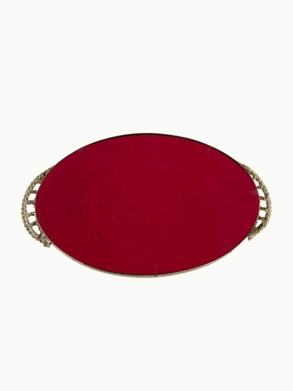 Vintage Hollywood Regency Gold Rope Mirrored Vanity Tray Oval